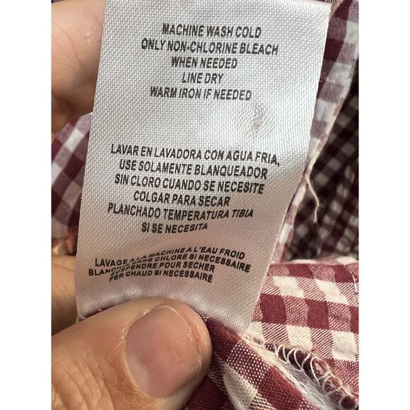 Kut From The Kloth Women's Size XL Burgundy Gingham Plaid Button-Up V Neck Long - Picture 6 of 9